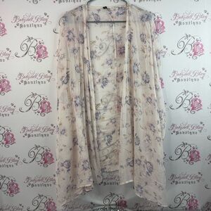 Cozy Co. Cardigan open cover up, watercolor, light, Sheer Floral Kimono